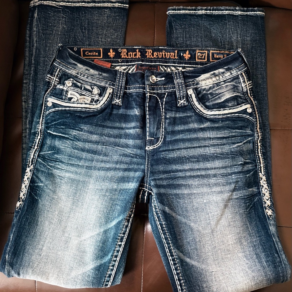 Rock Revival Blue Easy Boot Jeans with Vintage Fading